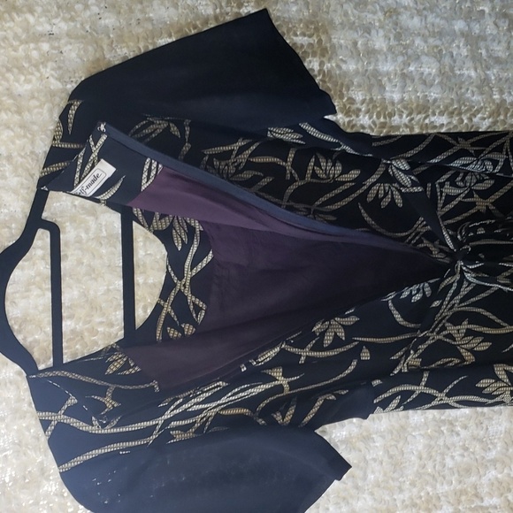 Vintage midi dress with built in vest and waist tie. Navy with cream floral med - Picture 8 of 12